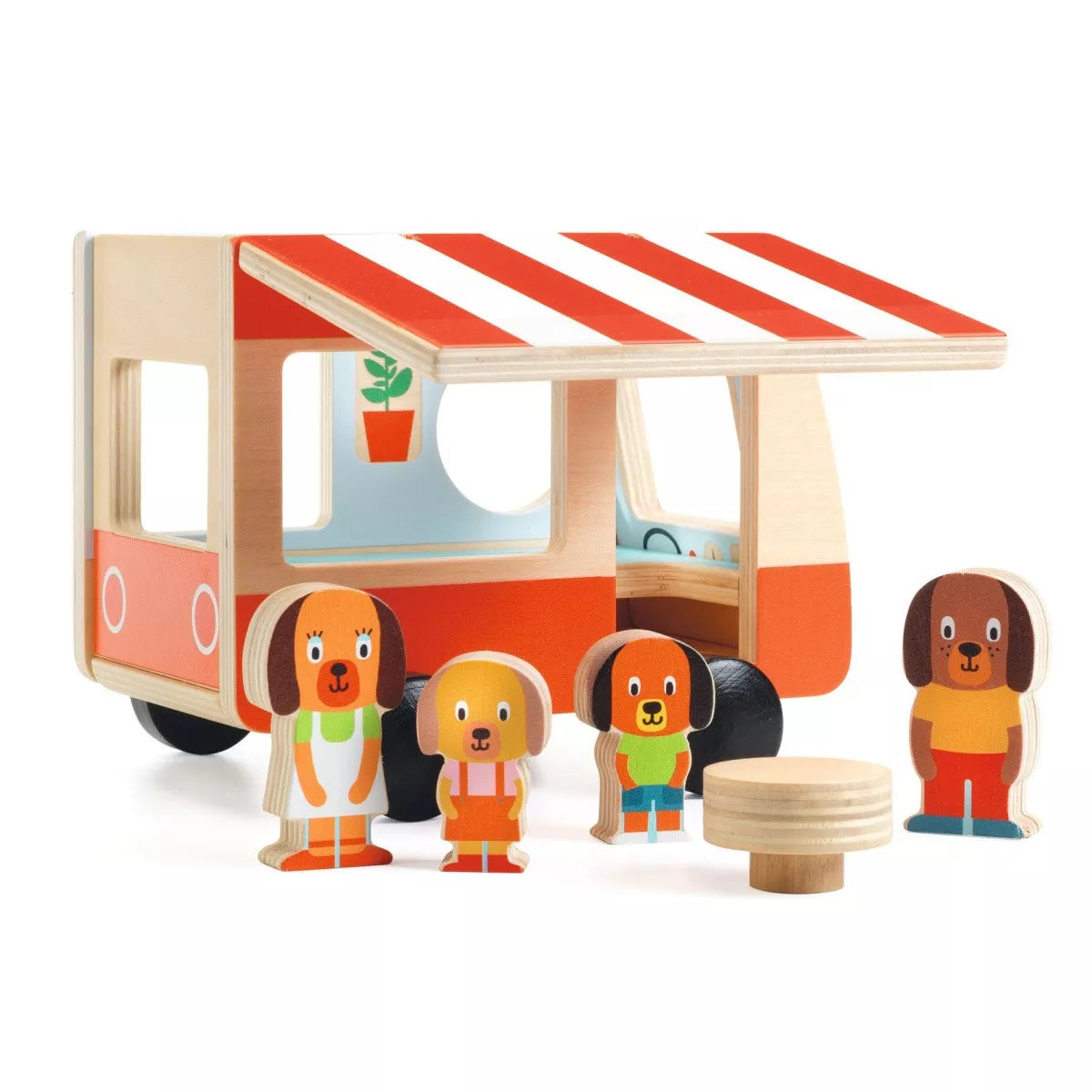 Minicombi con Roulotte e famiglia di cagnolini - Djeco - Art. 06399