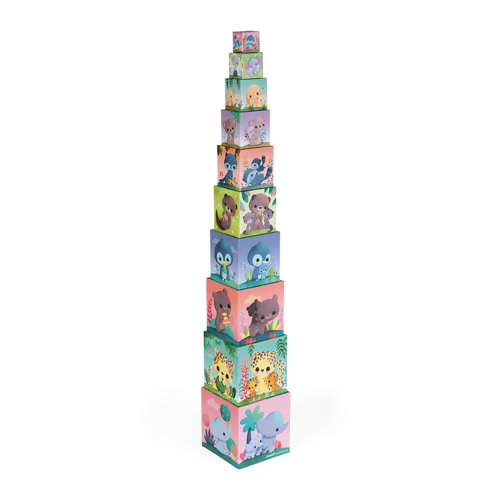 Piramide Quadrata: Adorabili Animali, 10 Cubi cartonato - Janod- Art. 02652