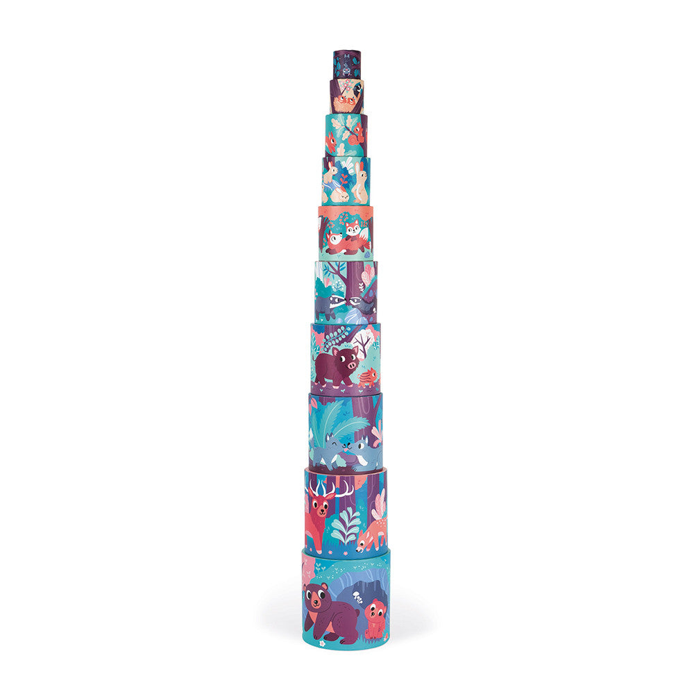 Piramide Rotonda: Gli Animali della Foresta, 10 Cubi cartonato - Janod- Art. 02670