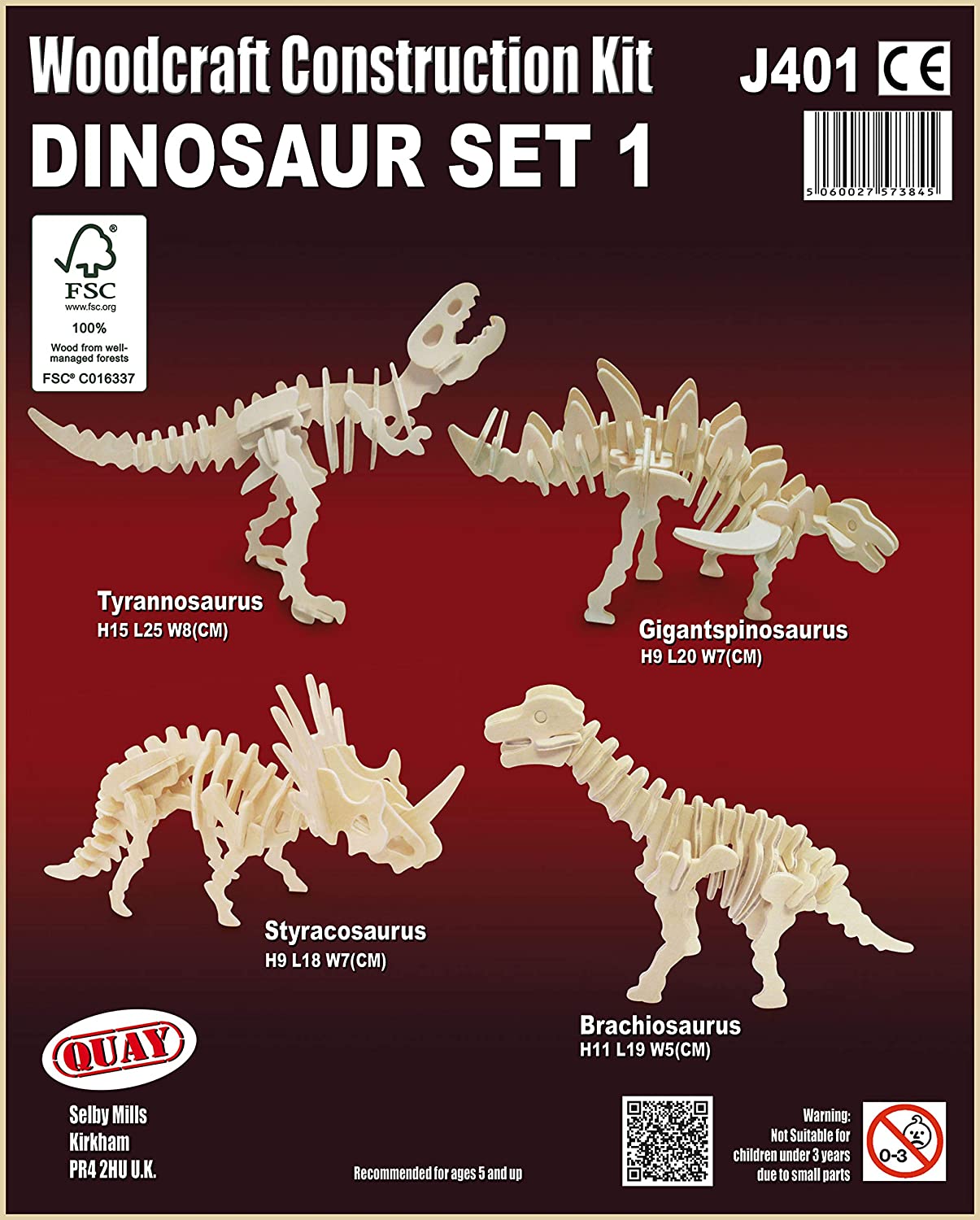 Kit costruzione Dinosauri set 1 in legno - QUAY - Art. J401