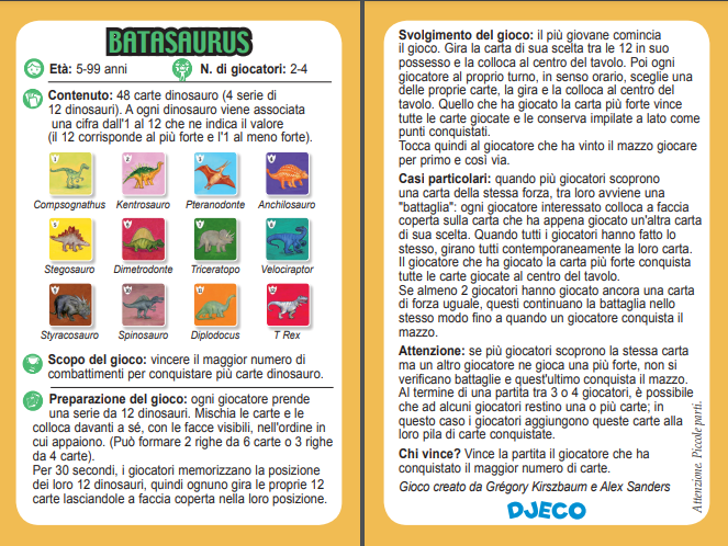 Batasaurus, Gioco di Carte - Djeco - Art. 05136