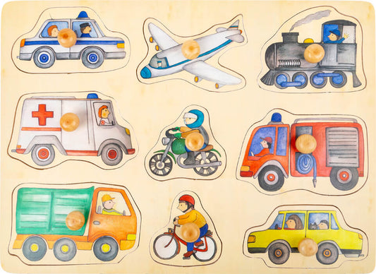 Puzzle in legno con pomelli: Veicoli - Small Foot - Art. 11503